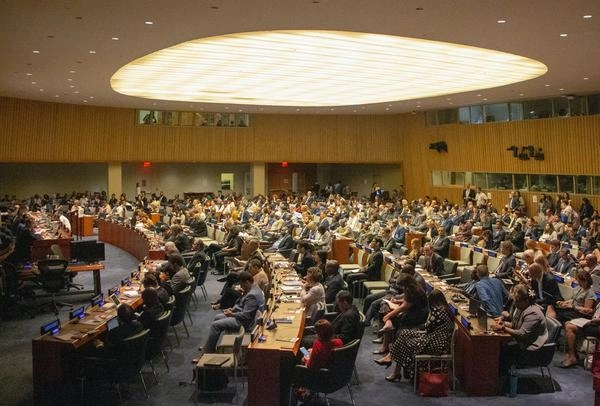 Attendees inside the United Nations building in New York City for COP26