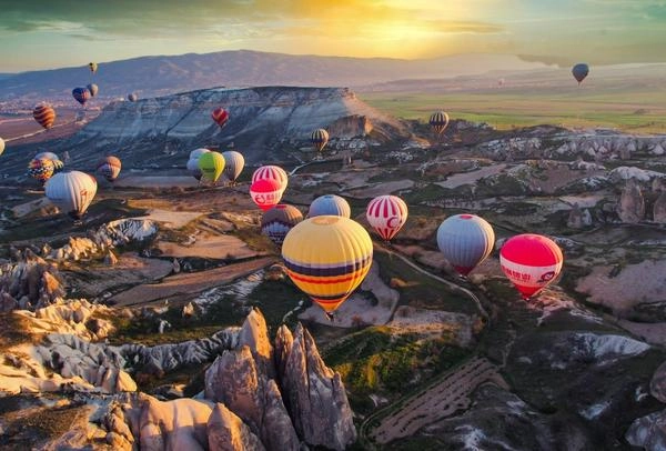 Dozens of hot air balloons in Cappadocia, Turkey