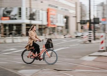 Employee riding bike to reduce scope 3 emissions for company